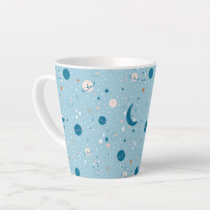 Taza De Café Latte Patrón de cielo azul y espacio