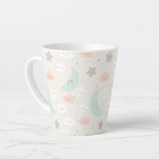 Taza De Café Latte Patrón de cielo dulce sonriente Pastel (Ángulo izquierdo)