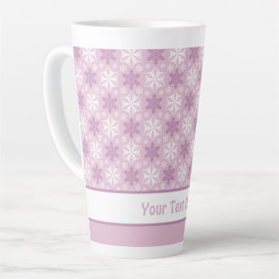 Taza De Café Latte Patrón de copo de nieve blanco rosa e invierno bri