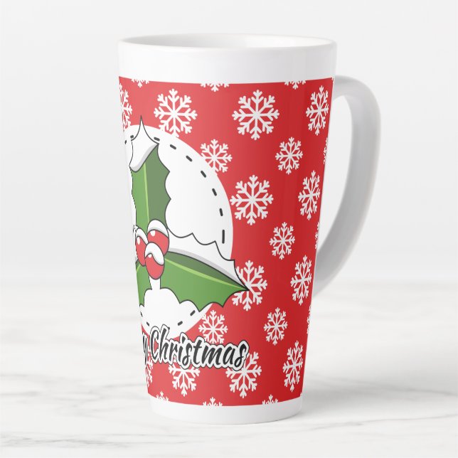 Taza De Café Latte Patrón de copos de nieve blancos rojos - Feliz Nav (Ángulo derecho)