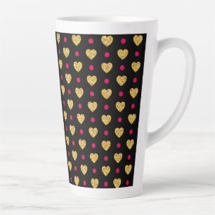 Taza De Café Latte Patrón de corazón dorado el día de San Valentín