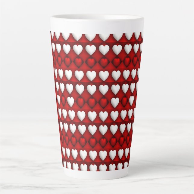 Taza De Café Latte Patrón de corazón rojo y blanco (Anverso)
