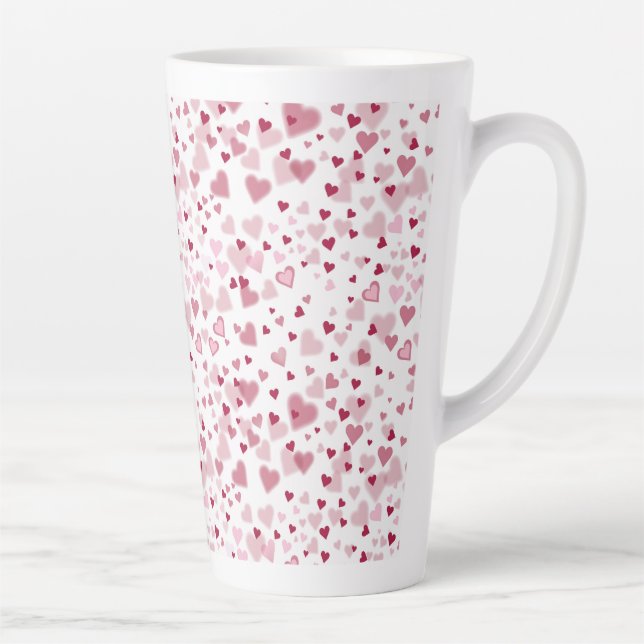 Taza De Café Latte Patrón de Corazones Encantadores Rosa (Derecha)