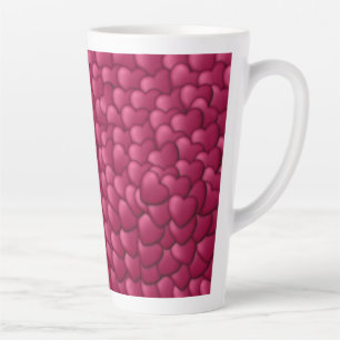 Taza De Café Latte Patrón de Corazones Rojos Románticos en 3D-32322