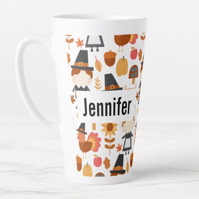 Taza De Café Latte Patrón de cosecha de peregrinos de Acción de Graci (Izquierda)