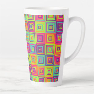 Taza De Café Latte Patrón de cuadrados geométricos coloridos
