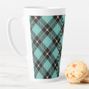Taza De Café Latte Patrón de cuadros de agua negra