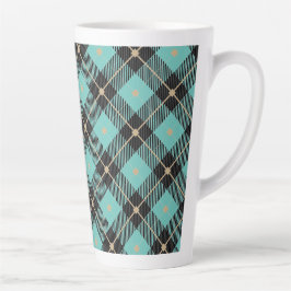 Taza De Café Latte Patrón de cuadros de agua negra