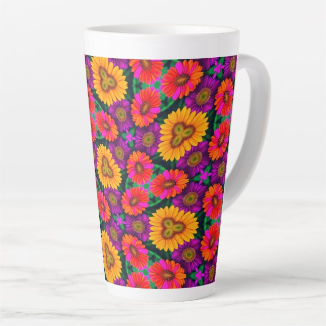 Taza De Café Latte Patrón de Daisy Bouquet colorido (Ángulo derecho)