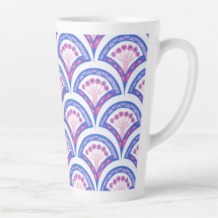Taza De Café Latte patrón de damasco floral azul