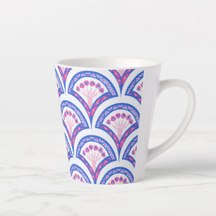 Taza De Café Latte patrón de damasco floral azul