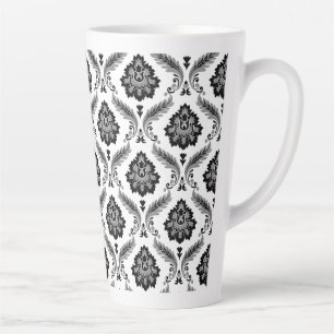 Taza De Café Latte Patrón de damasco rococó gris negro blanco