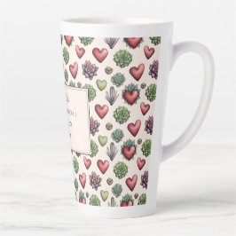 Taza De Café Latte Patrón de Día de San Valentín de acuarela de coraz