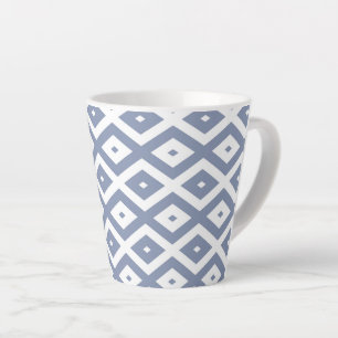 Taza De Café Latte Patrón de diamante azul gris y blanco