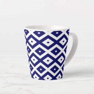Taza De Café Latte Patrón de diamante blanco y azul de la marina