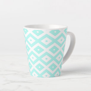 Taza De Café Latte Patrón de diamante blanco y turquesa