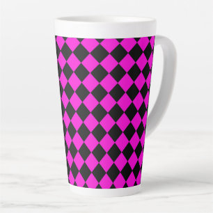 Taza De Café Latte Patrón de diamante de cuadros rosa y negro
