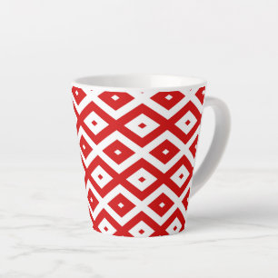 Taza De Café Latte Patrón de diamante rojo y blanco