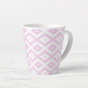 Taza De Café Latte Patrón de diamante rosa pálido y blanco