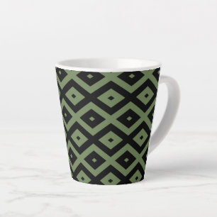 Taza De Café Latte Patrón de diamante verde oliva y negro