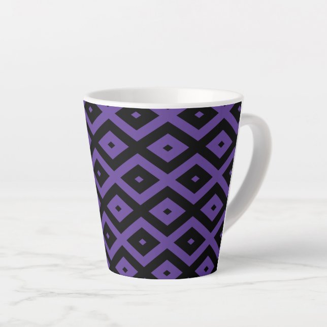 Taza De Café Latte Patrón de diamante violento y negro (Ángulo derecho)