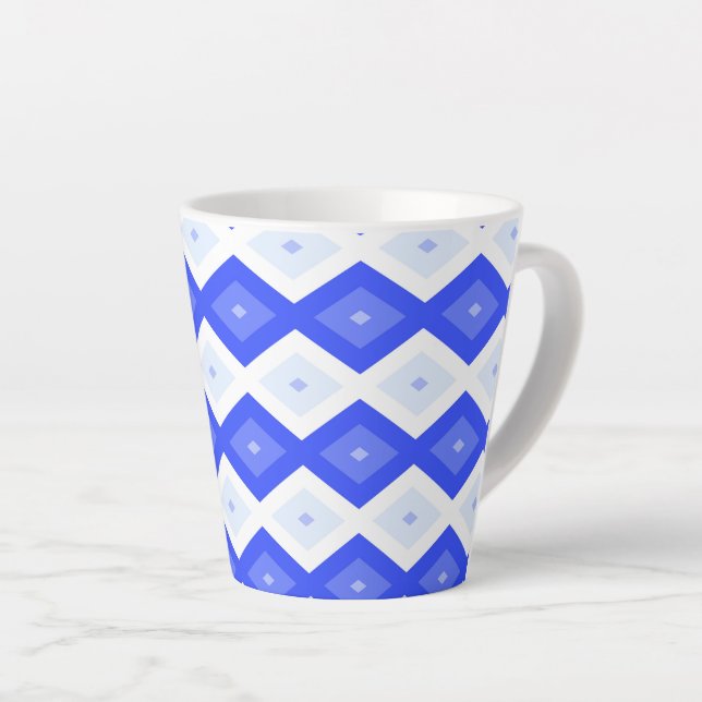 Taza De Café Latte Patrón de diamantes azul real (Ángulo derecho)