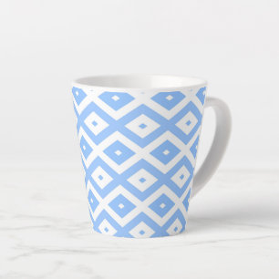 Taza De Café Latte Patrón de diamantes azul y blanco