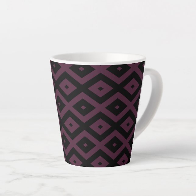 Taza De Café Latte Patrón de diamantes de plumas y negro (Ángulo derecho)