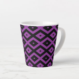 Taza De Café Latte Patrón de diamantes morado y negro