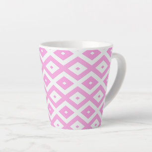 Taza De Café Latte Patrón de diamantes rosa y blanco