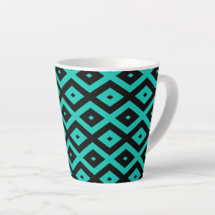 Taza De Café Latte Patrón de diamantes turquesa y negro