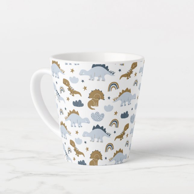Taza De Café Latte Patrón de dinosaurio arco iris (Ángulo izquierdo)