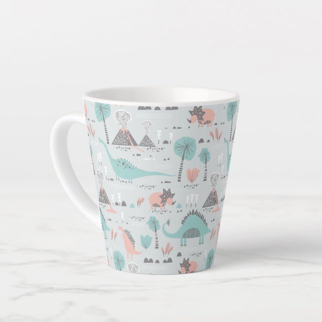 Taza De Café Latte Patrón de dinosaurio de Cute Pastel (Ángulo izquierdo)