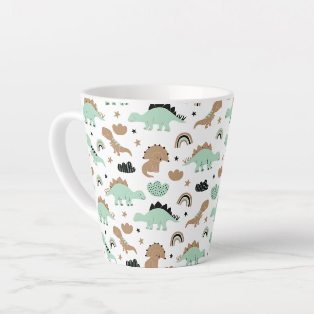 Taza De Café Latte Patrón de dinosaurio verde de menta (Ángulo izquierdo)