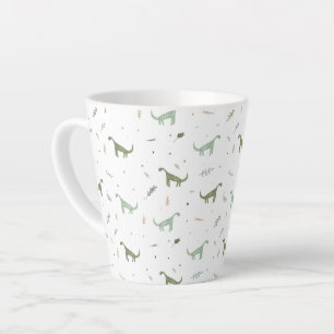 Taza De Café Latte Patrón de dinosaurio verde lindo