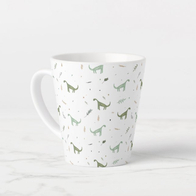 Taza De Café Latte Patrón de dinosaurio verde lindo (Ángulo izquierdo)