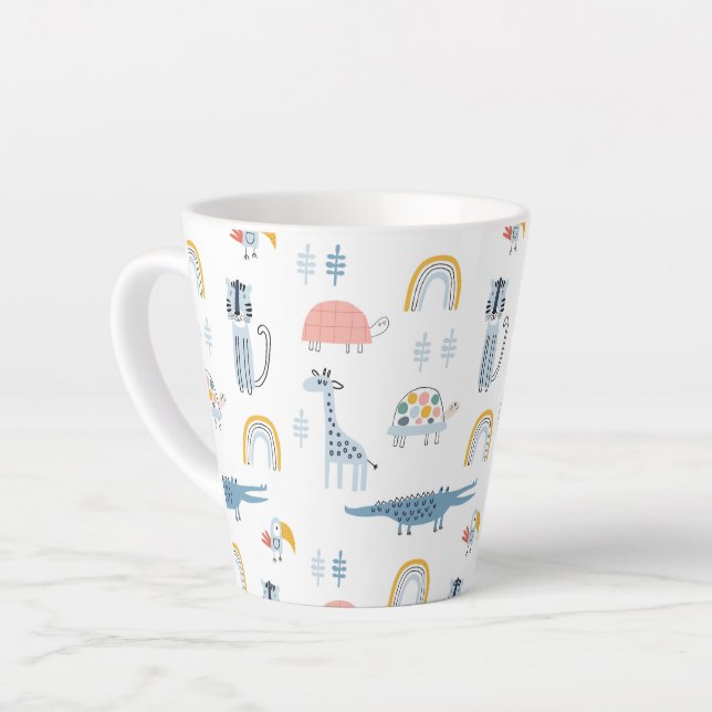 Taza De Café Latte Patrón de diversión animal Doodle (Ángulo izquierdo)