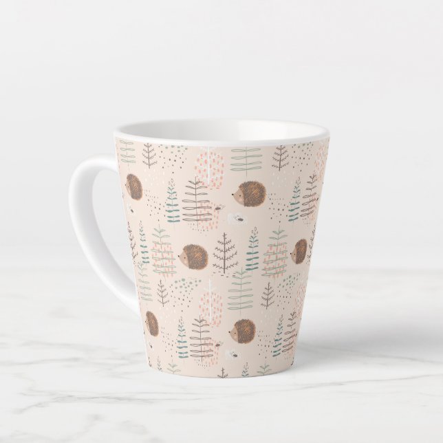 Taza De Café Latte Patrón de edgehog de Cuadros Woodland (Ángulo izquierdo)