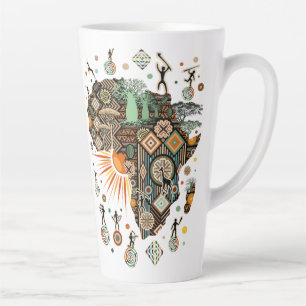 Taza De Café Latte Patrón de elementos tribales decorativos del mapa