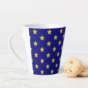 Taza De Café Latte Patrón de estrellas de oro, azul marino, exclusivo