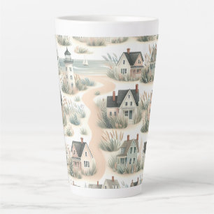 Taza De Café Latte Patrón de faro de cabaña costera