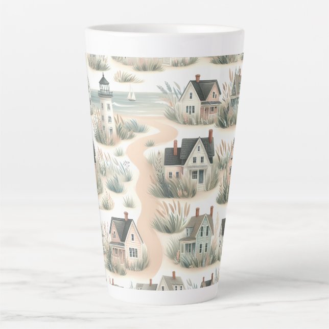 Taza De Café Latte Patrón de faro de cabaña costera (Anverso)