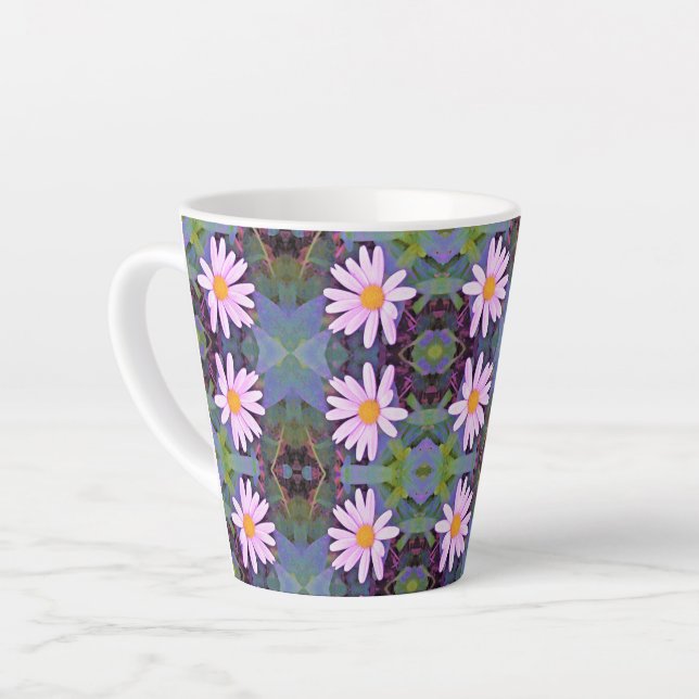 Taza De Café Latte Patrón de flor de margarita rosada retro (Ángulo izquierdo)