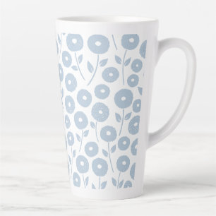 Taza De Café Latte Patrón de Flor Difusa Azul sobre Blanco