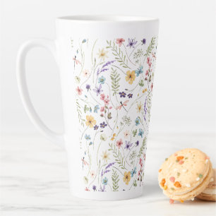 Taza De Café Latte Patrón De Flor Y Mariposas Acuáticas