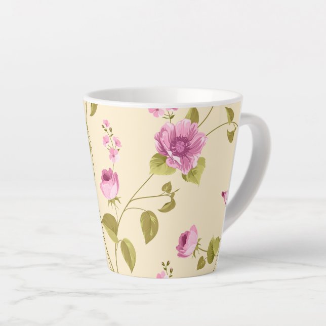 Taza De Café Latte Patrón de flores 16 (Ángulo derecho)