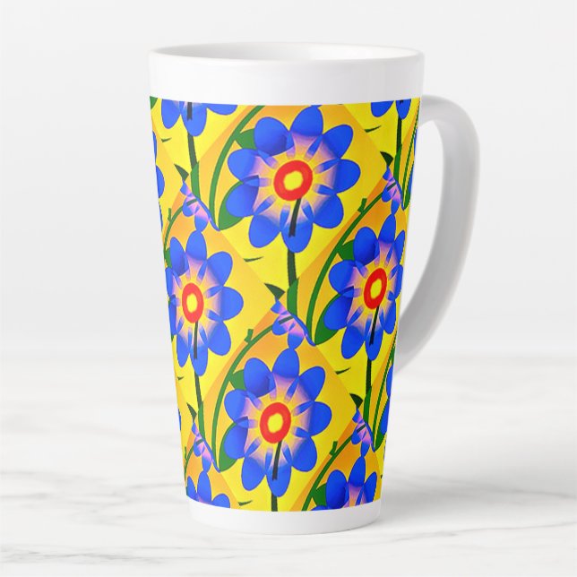 Taza De Café Latte Patrón de flores abstractas (Ángulo derecho)