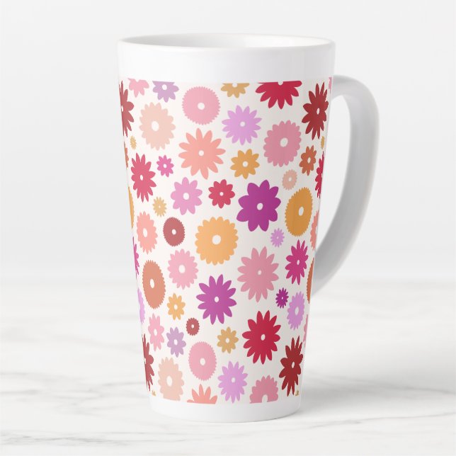 Taza De Café Latte Patrón de flores coloridas (Ángulo derecho)