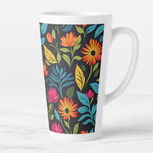 Taza De Café Latte Patrón de flores coloridas