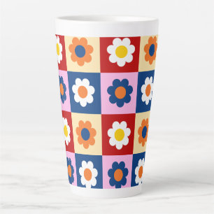 Taza De Café Latte Patrón de flores coloridas retro lindas 
